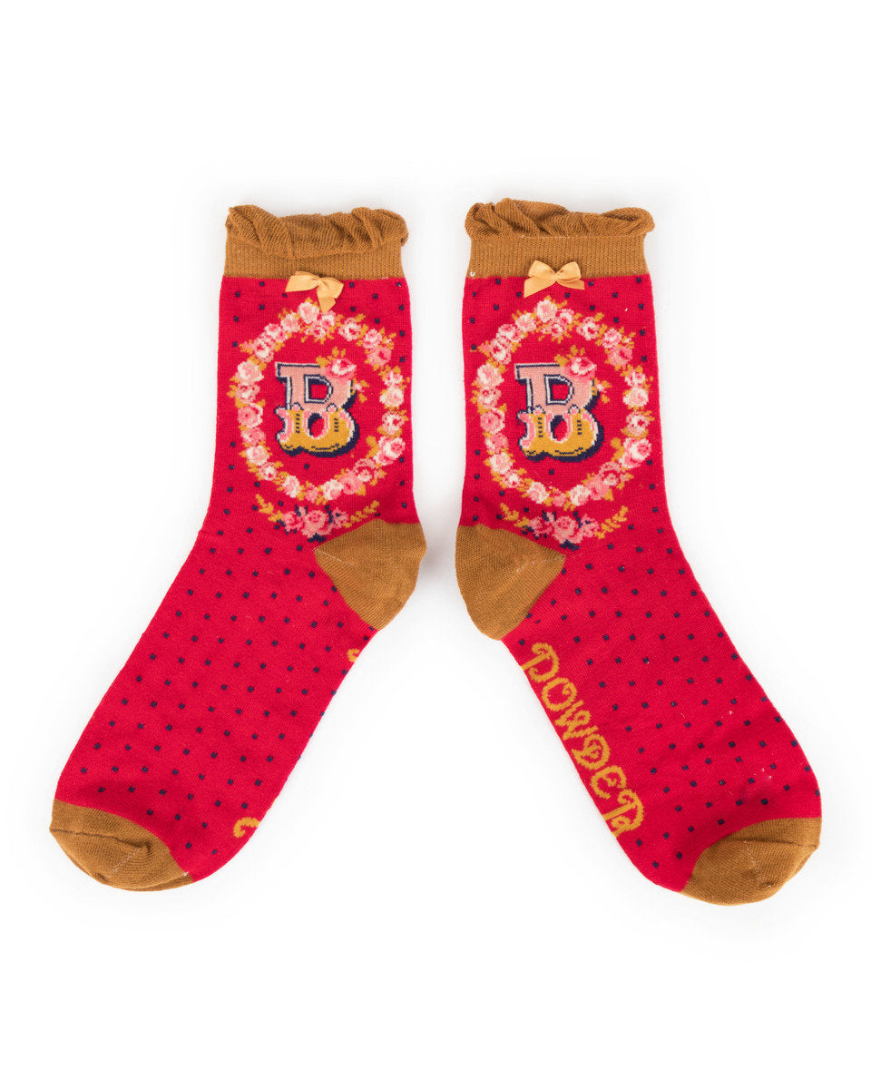 red ankle sock with b monogram
