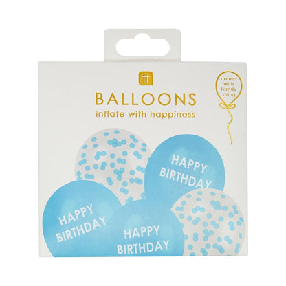 5 Balloons Birthday Blue