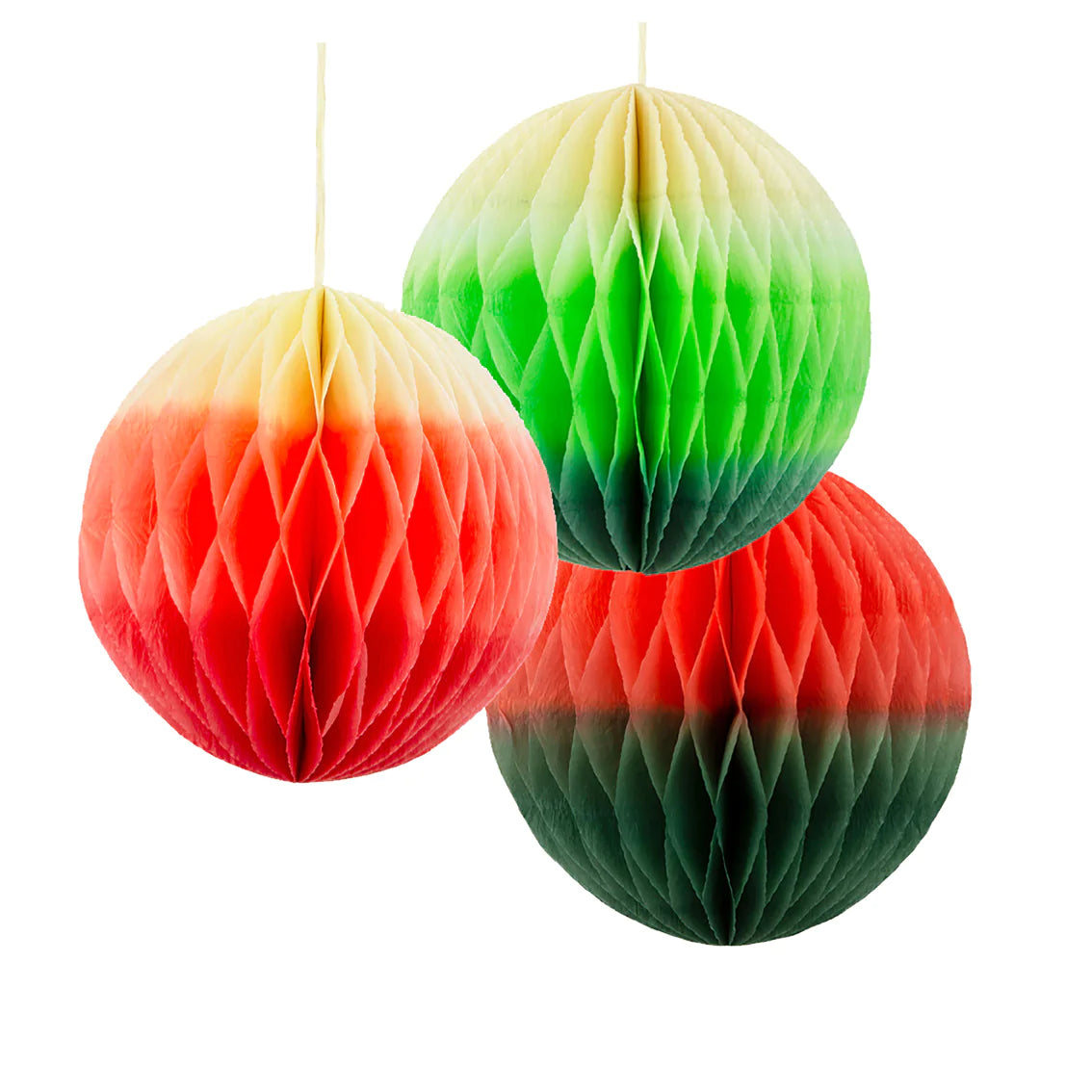 Red & Green Ombre Paper Honeycomb Decorations - 3 Pack