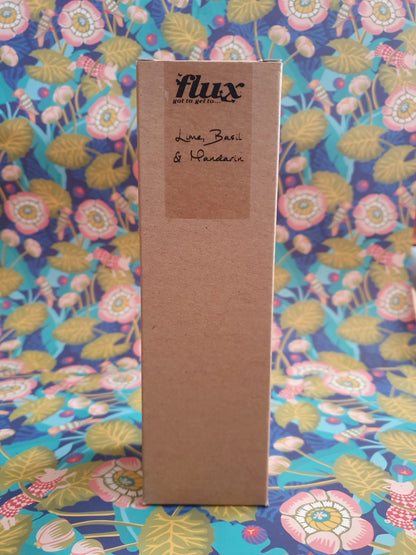 flux glass bottle reed diffuser with brown cardboard box