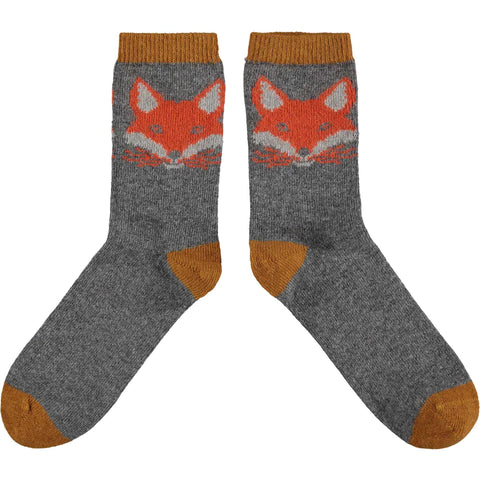 8-11 Lambswool Ankle Socks Fox Face Grey