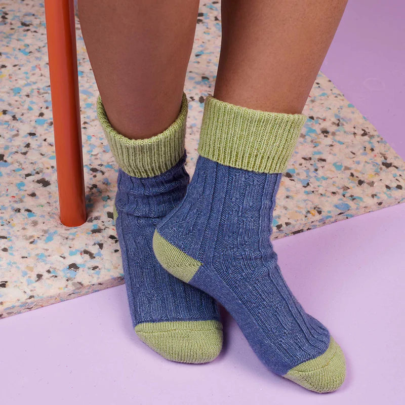 Cashmere Mix Slouch Socks 4-7 Denim/Green