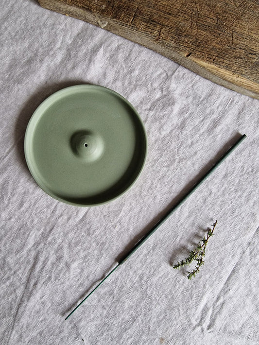 Ceramic Round Incense Plate Sage Green