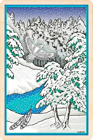 Wooden Postcard Snow Owl