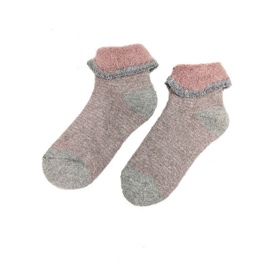 10-13 Kids Cuff Socks Grey & Pink Stripe