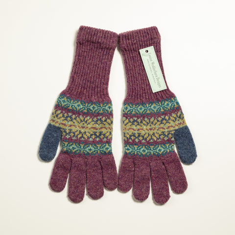 Long Shetland Wool Gloves Damask