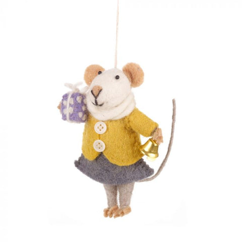 Handmade Felt Agnes Mouse Fair Trade Hanging Decoration