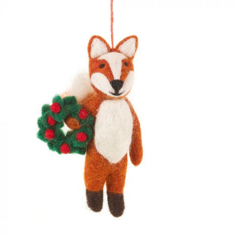 Handmade Felt Finley the Festive Fox Hanging Decoration