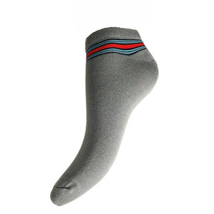 7-11  Bamboo Trainer Socks Grey/Red Blue Stripes