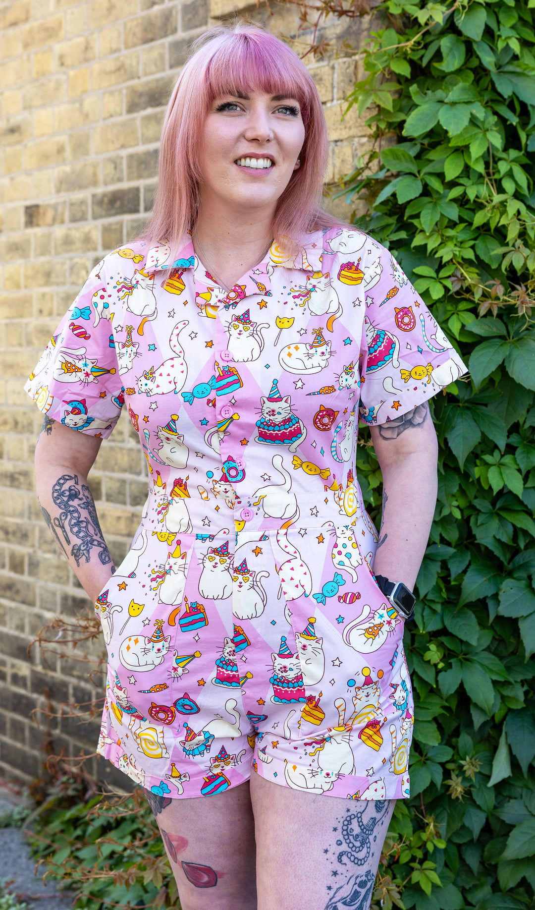 Mushroom Babes Party Cats Stretch Playsuit