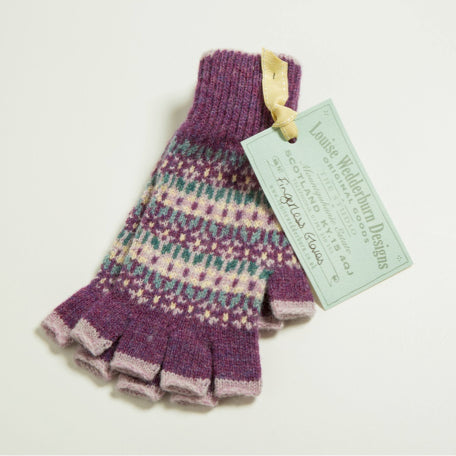 Fingerless Shetland Fairisle Gloves Purple
