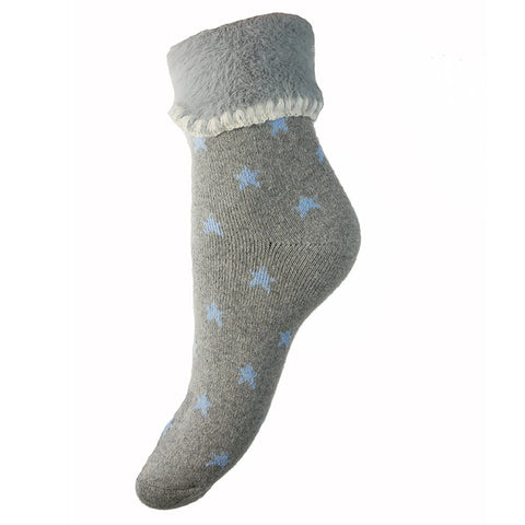 4-7 Grey & Blue Star Cuff Socks