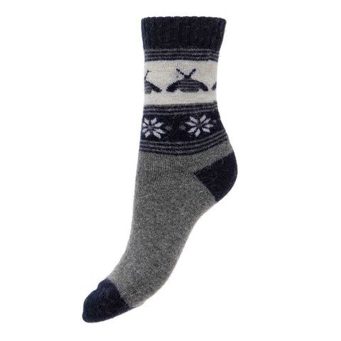 4-7 Black cream wool blend socks