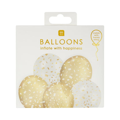5 Balloons Gold/White
