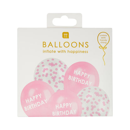 5 Balloons Birthday Pink