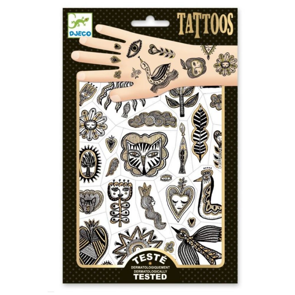 Kids Temporary Tattoo Golden Chic Leaves  Cat Balck and gold      Birds 