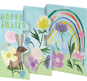 rainbow, bunny and flowers on fold out card