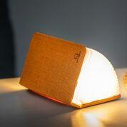 A clever concertina paged light which looks like a book in orange linen. When closed, 9W x 12.2H x 2.5cm
