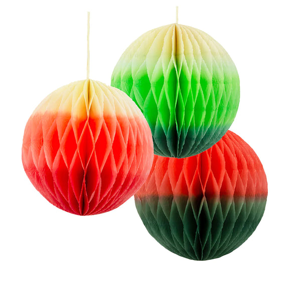 Red & Green Ombre Paper Honeycomb Decorations - 3 Pack