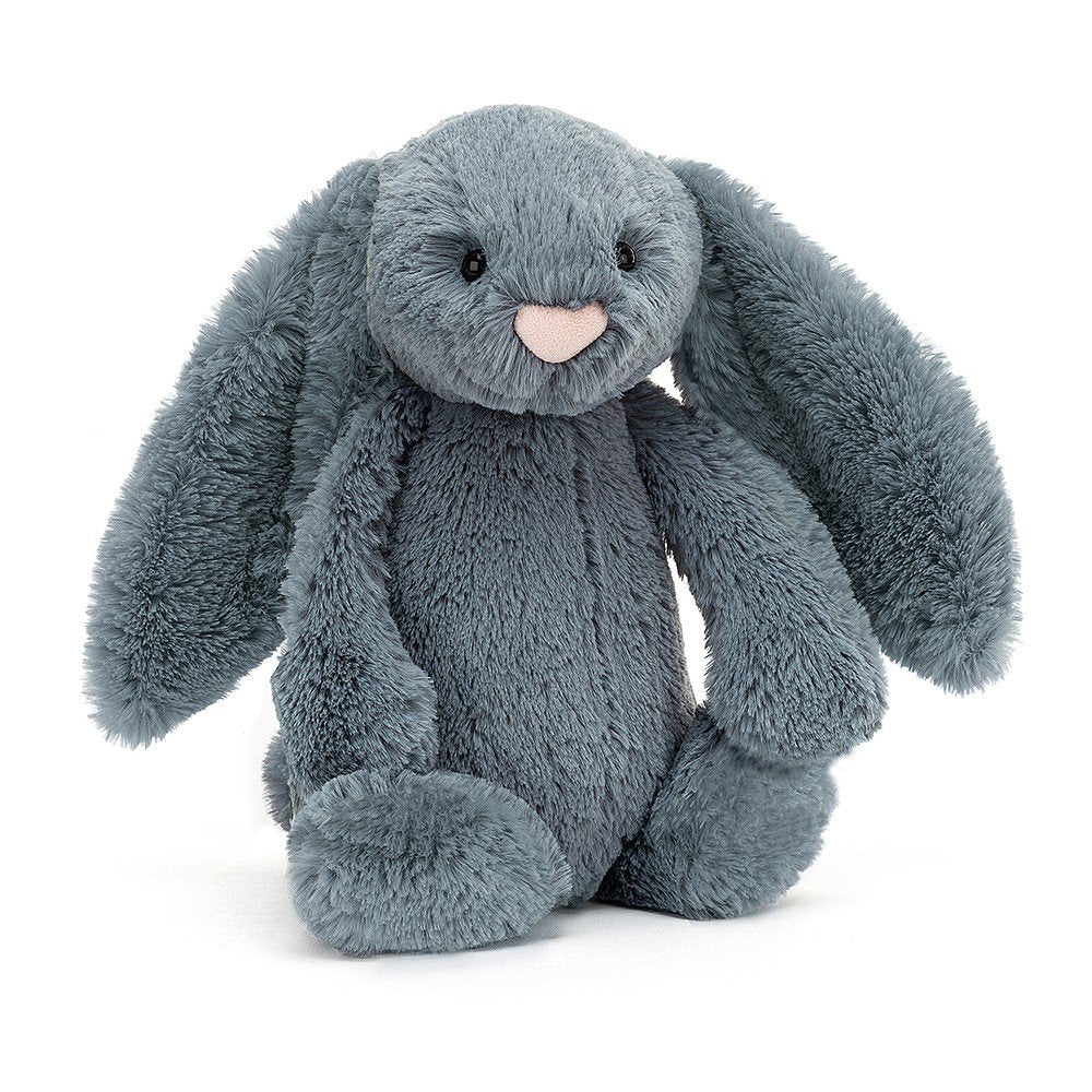 plush soft toy bunny in dusky blue