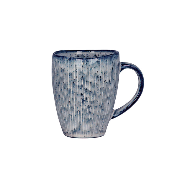 Stoneware pinstripe grey blue mug with handle