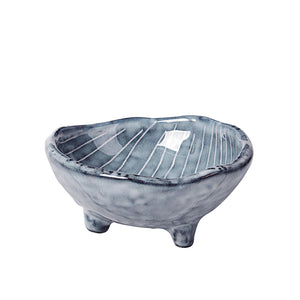 little  blue stripy bowl with feet